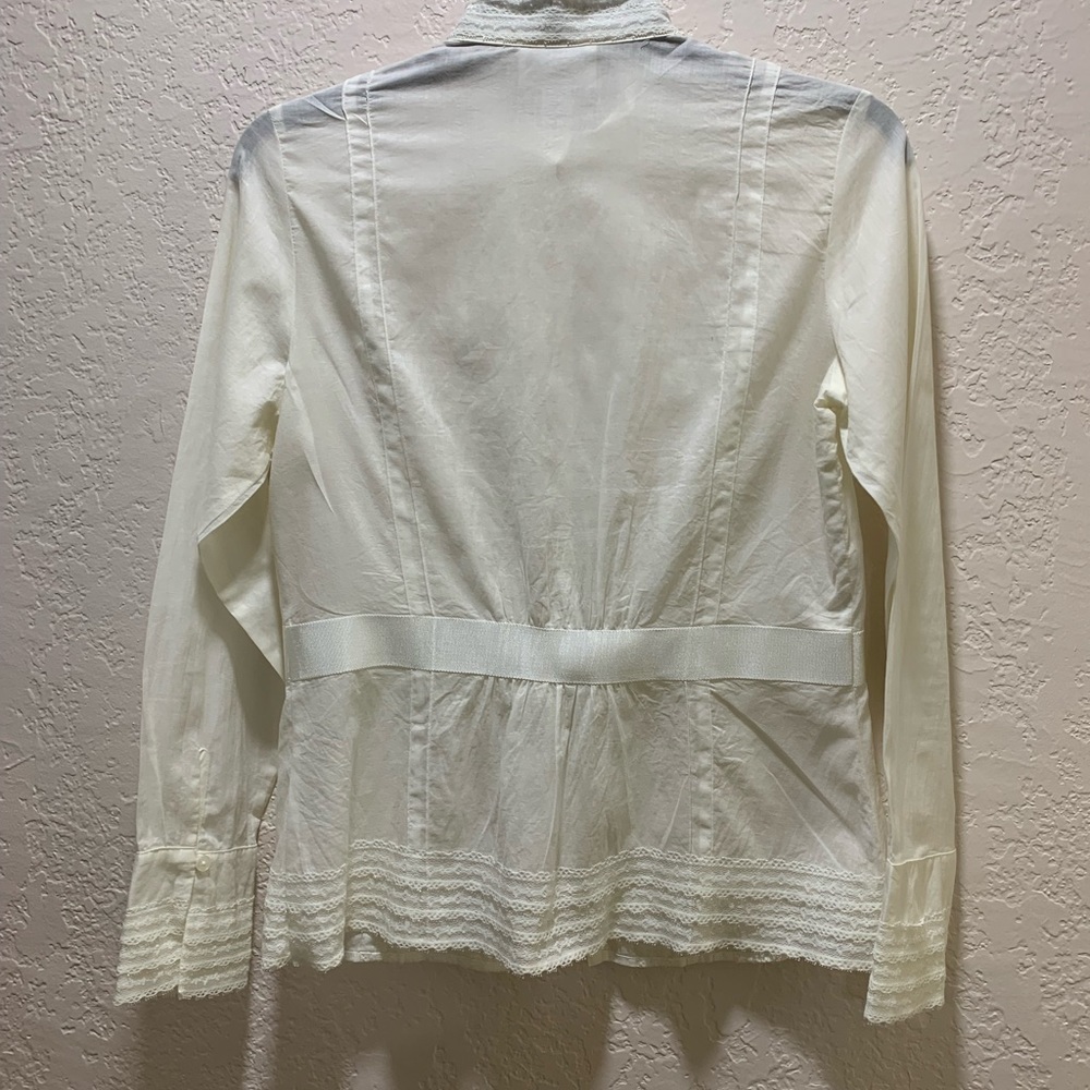Ann Taylor Ivory Lace-Trim Button-Up Blouse